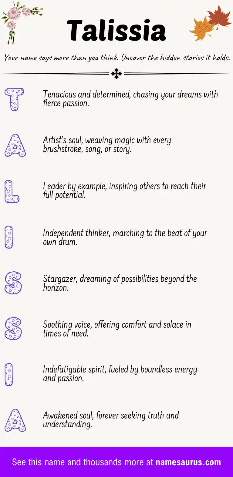 Acrostic poem about Talissia.