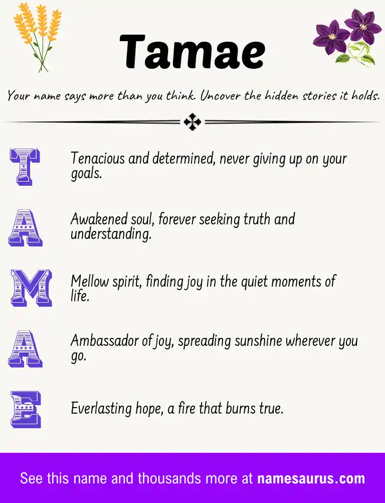 Acrostic poem about Tamae.