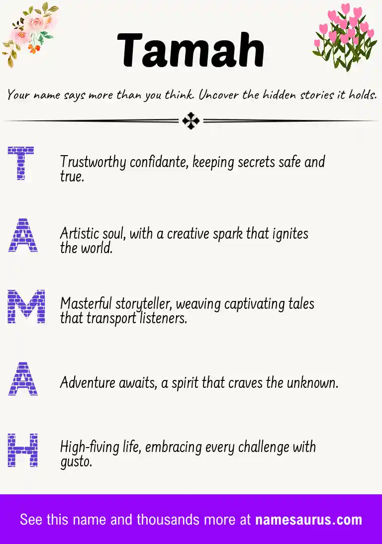 Acrostic poem about Tamah.