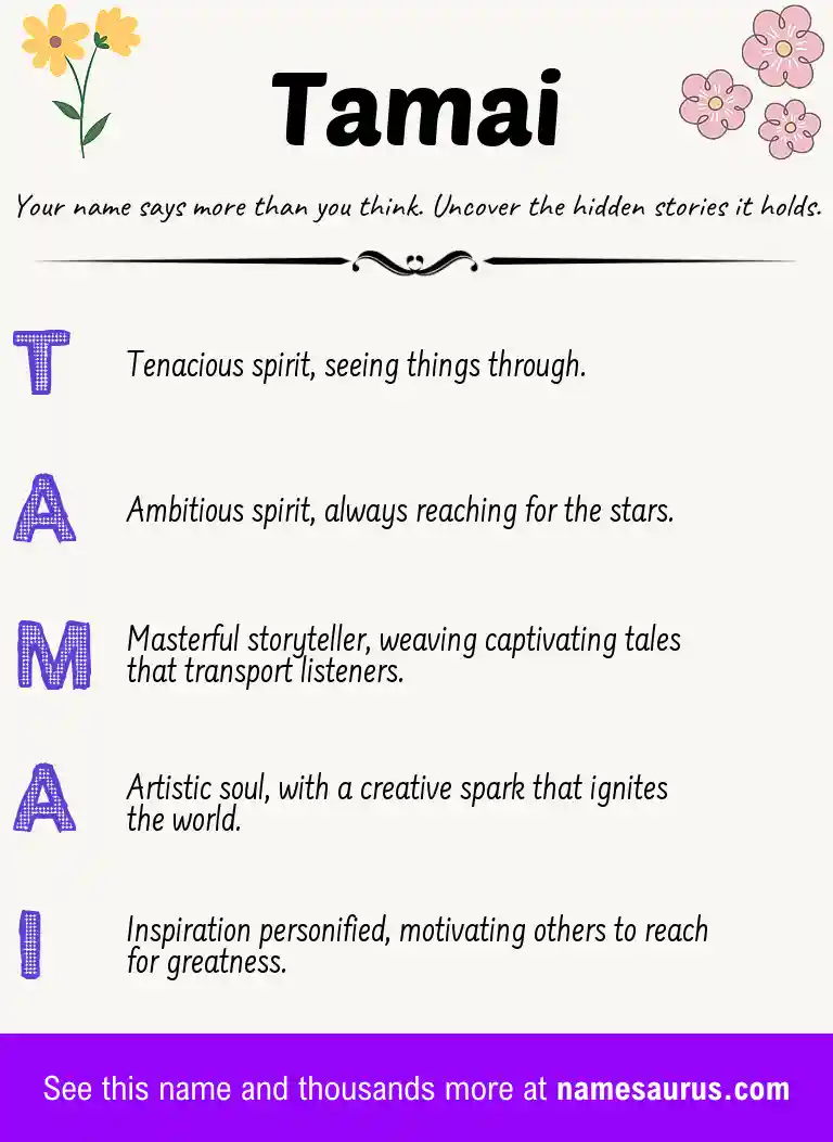 Acrostic poem about Tamai.