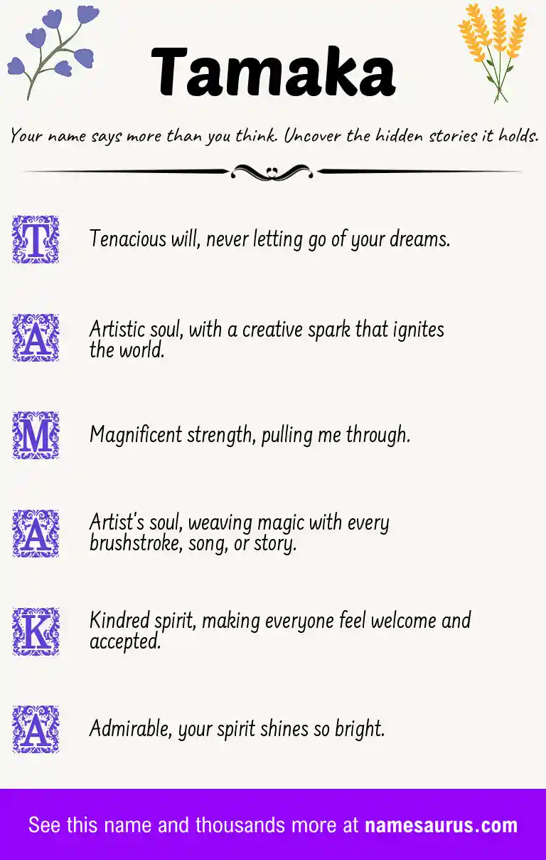 Acrostic poem about Tamaka.