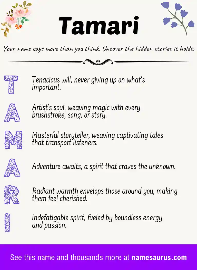 Acrostic poem about Tamari.