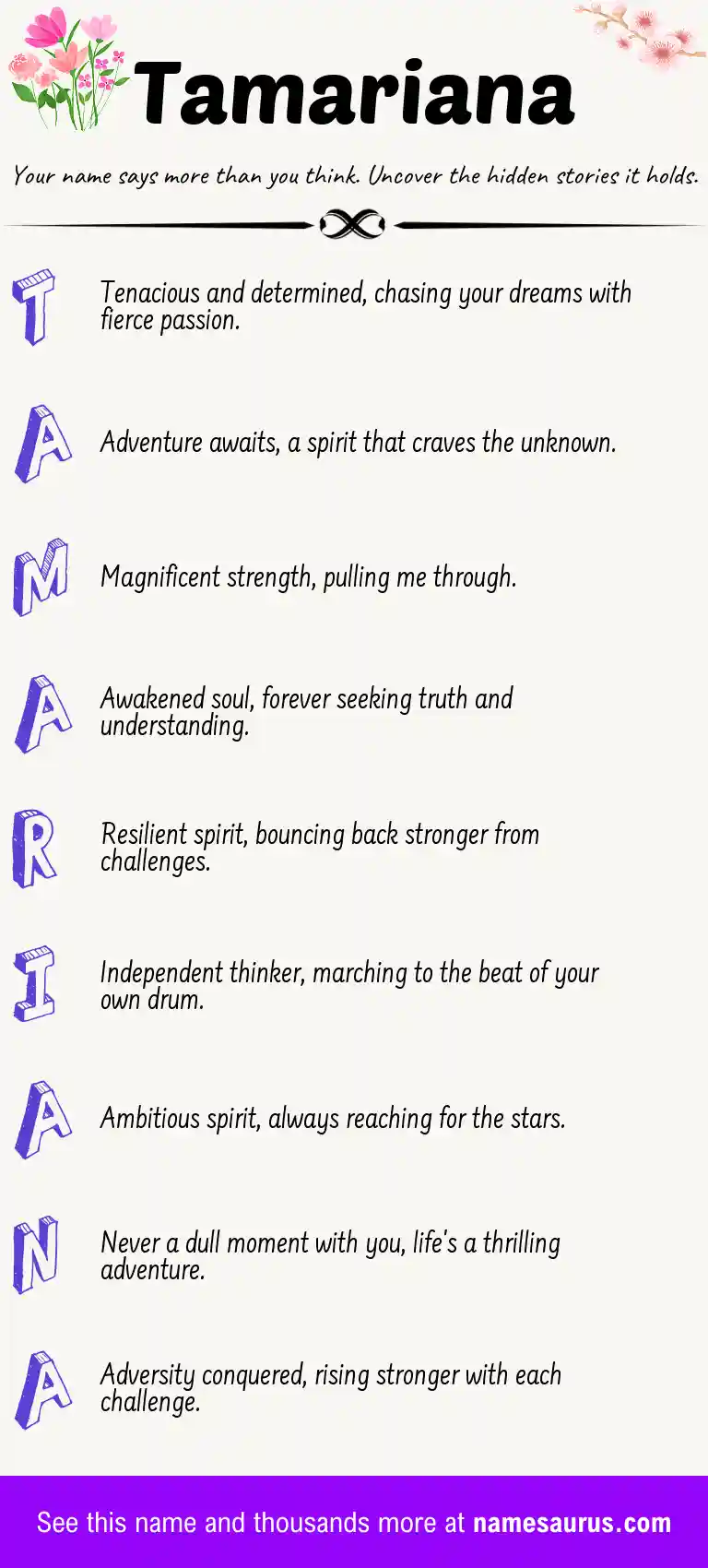 Acrostic poem about Tamariana.