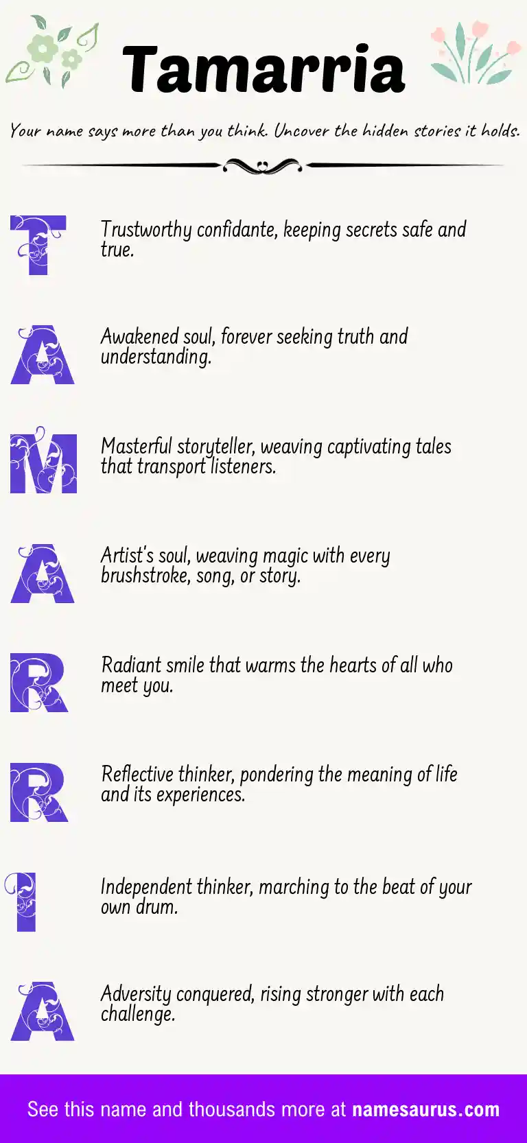 Acrostic poem about Tamarria.