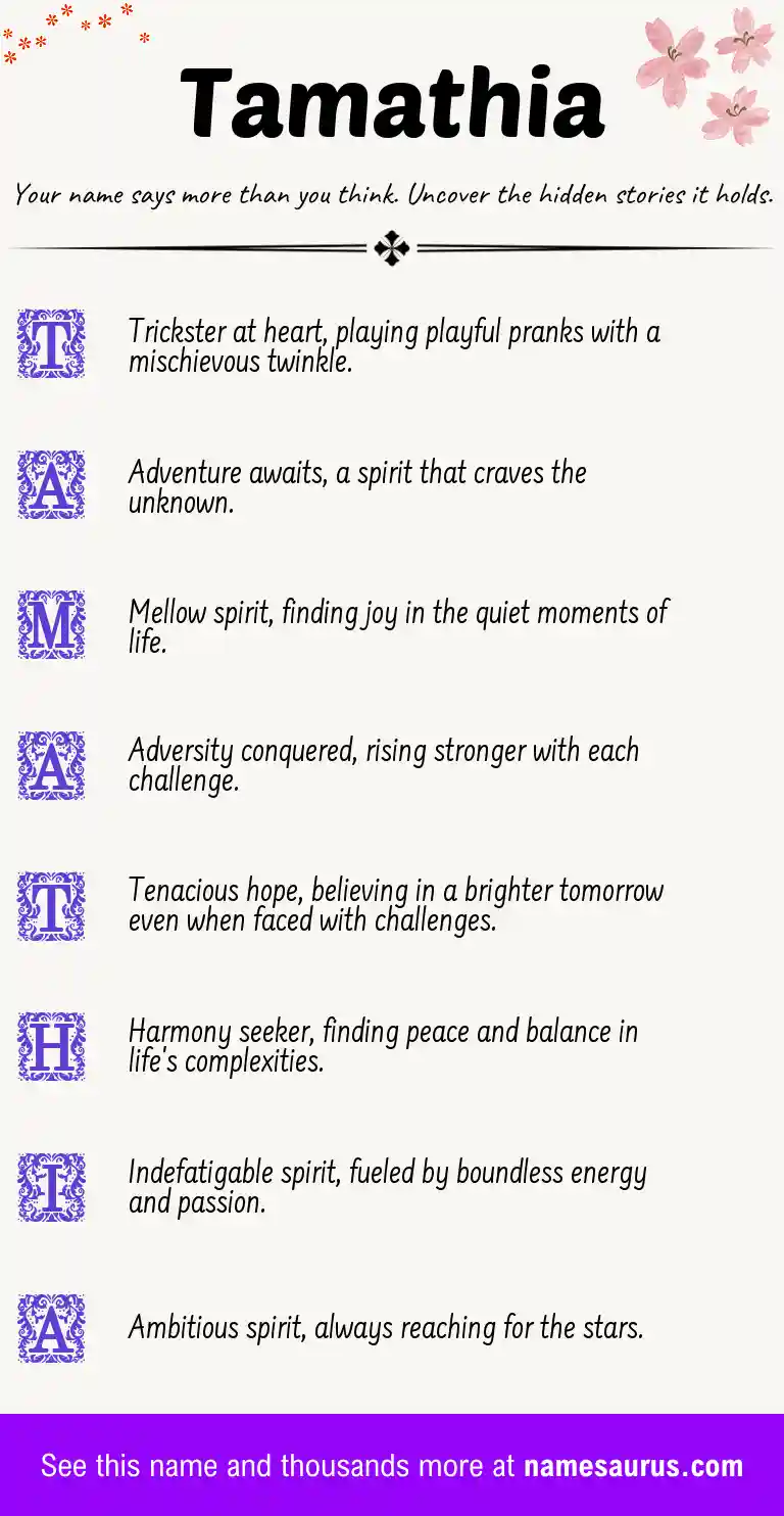 Acrostic poem about Tamathia.