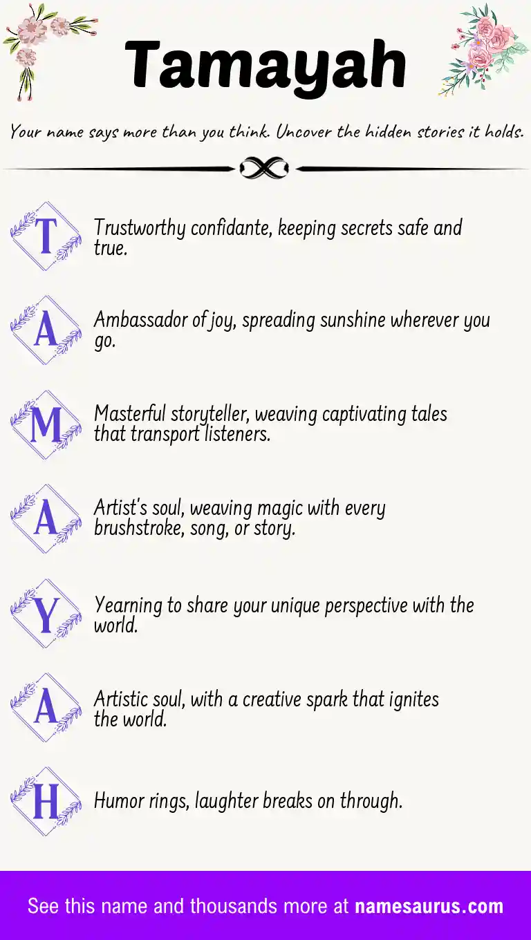 Acrostic poem about Tamayah.