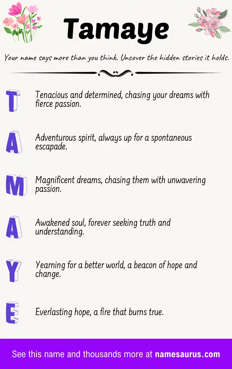 Acrostic poem about Tamaye.