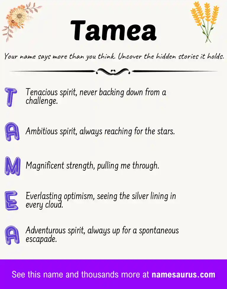 Acrostic poem about Tamea.