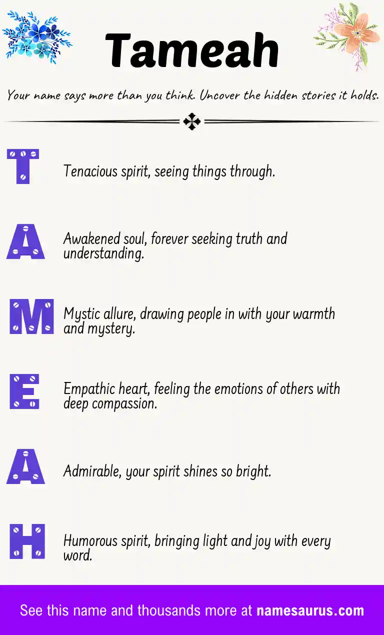 Acrostic poem about Tameah.