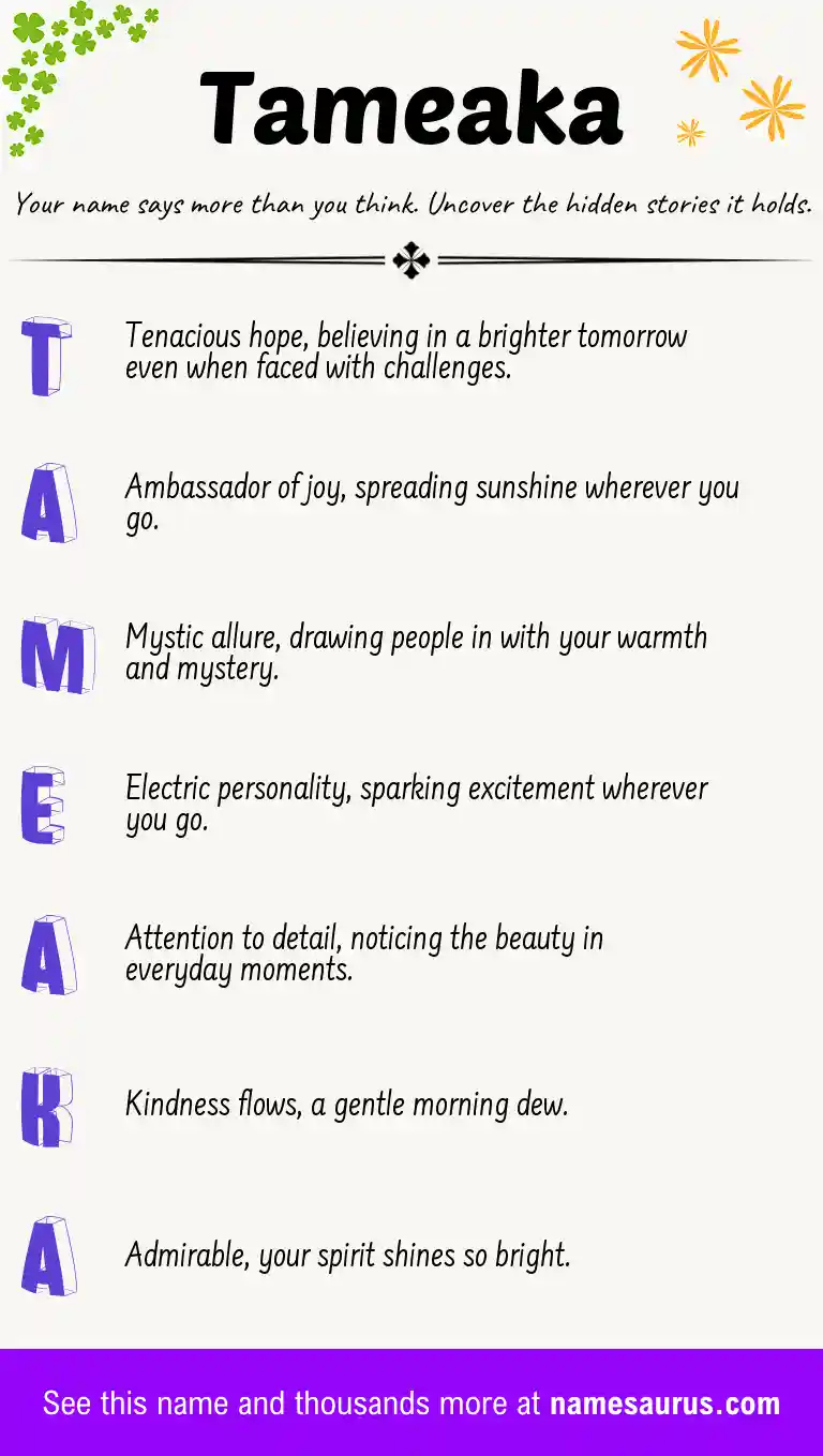 Acrostic poem about Tameaka.