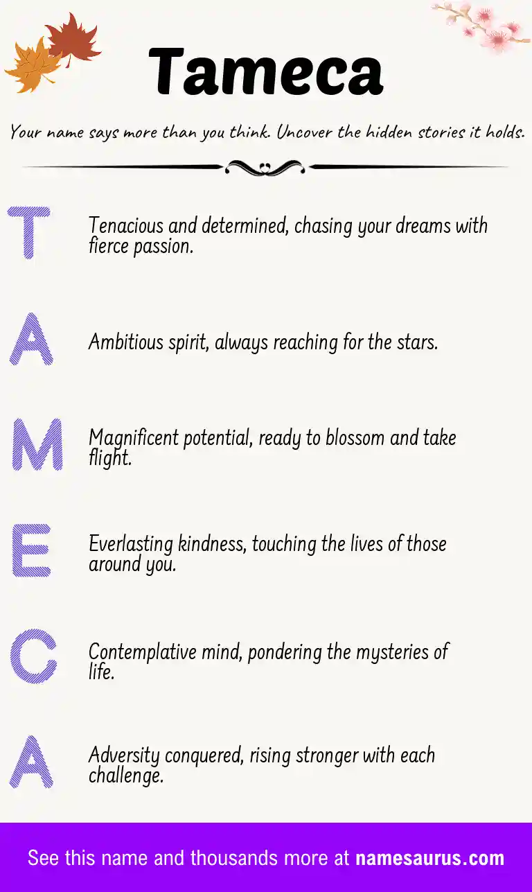 Acrostic poem about Tameca.
