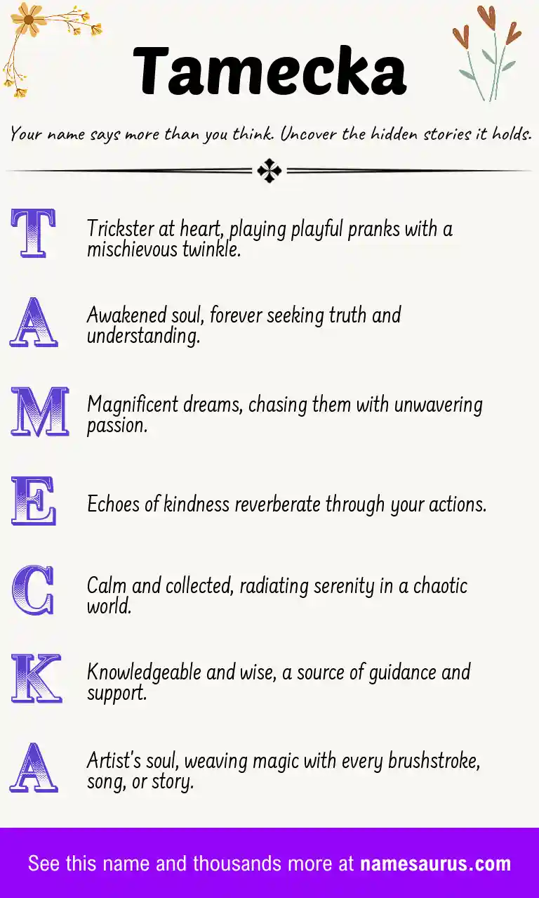 Acrostic poem about Tamecka.