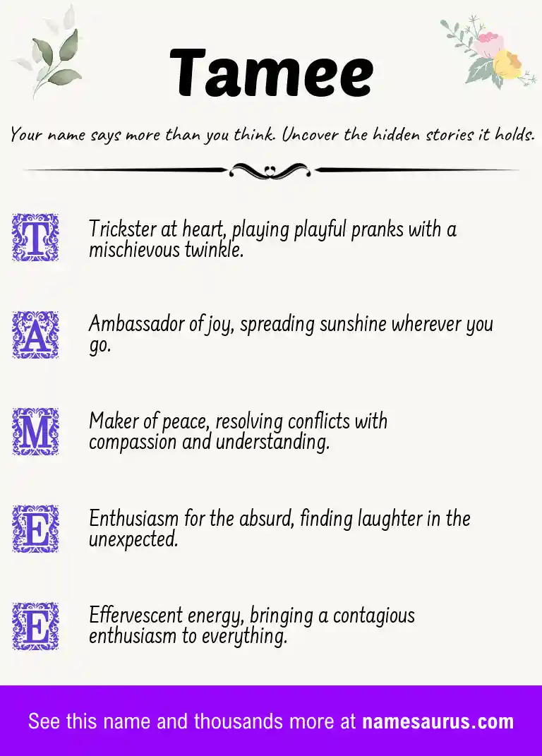 Acrostic poem about Tamee.