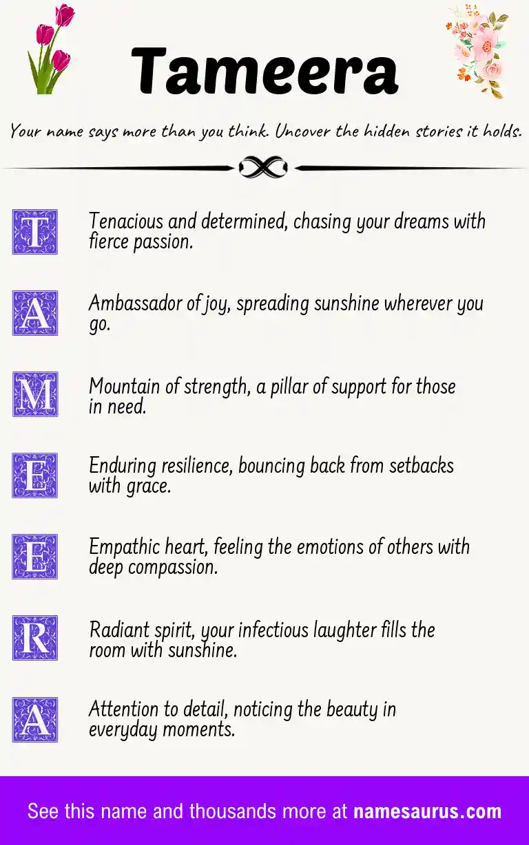 Acrostic poem about Tameera.