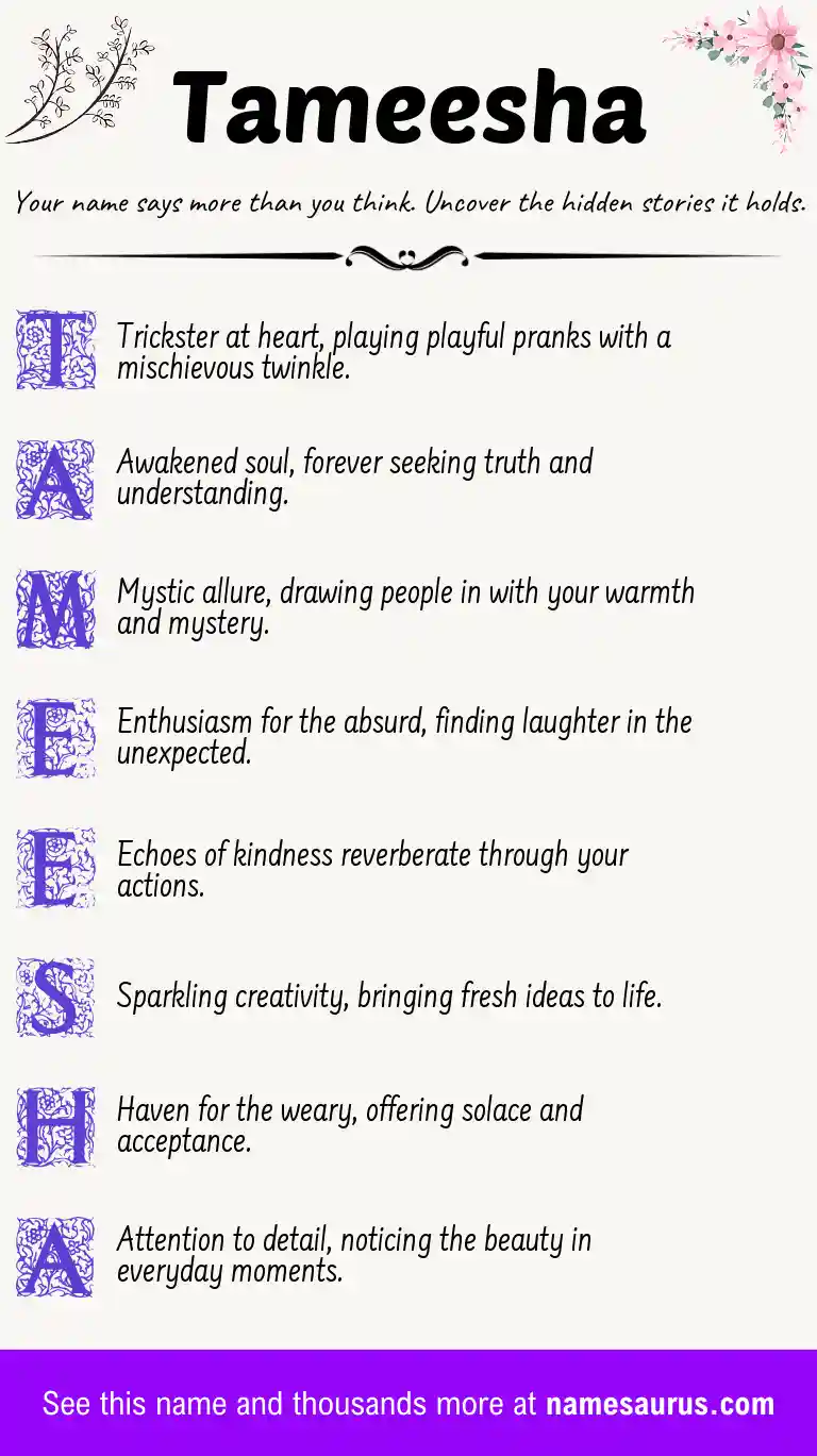 Acrostic poem about Tameesha.