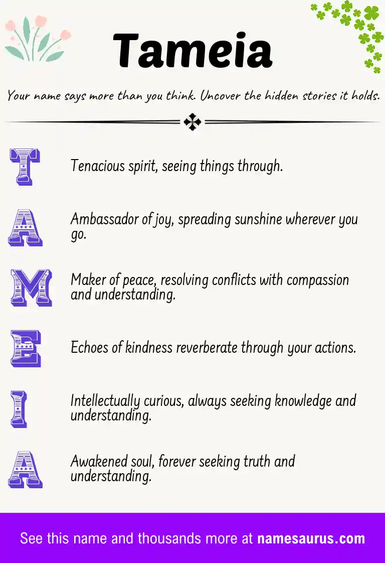 Acrostic poem about Tameia.