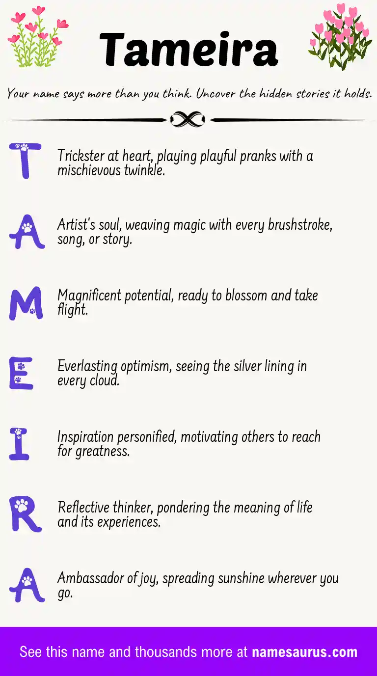 Acrostic poem about Tameira.