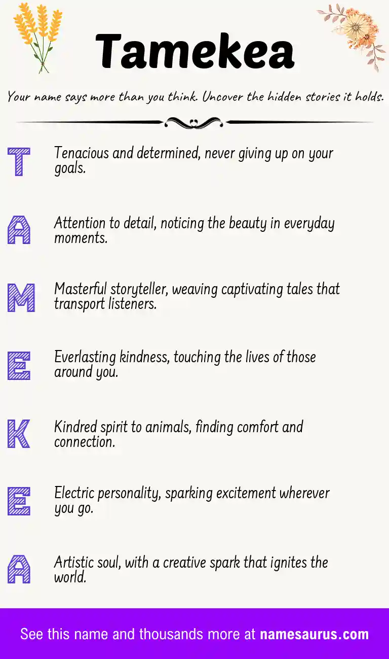 Acrostic poem about Tamekea.