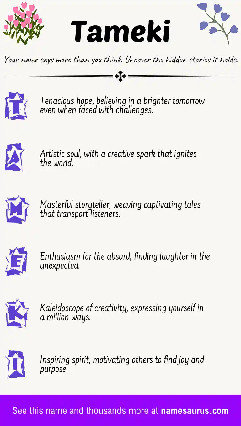 Acrostic poem about Tameki.