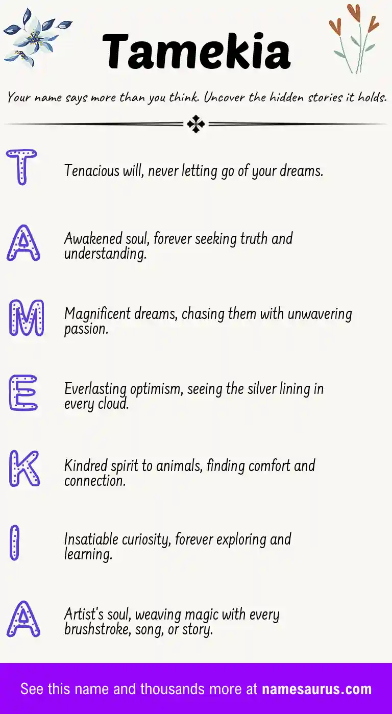 Acrostic poem about Tamekia.