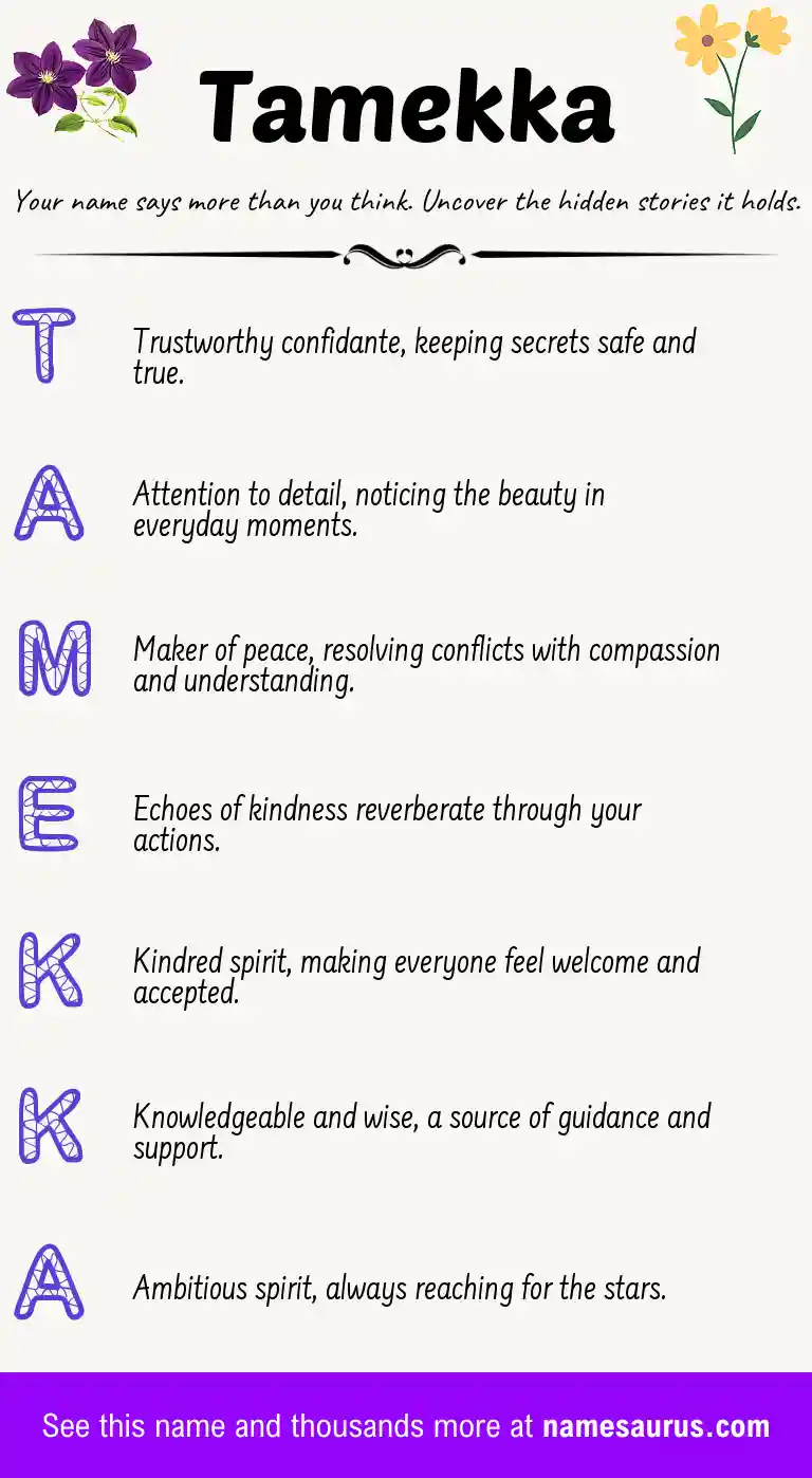 Acrostic poem about Tamekka.