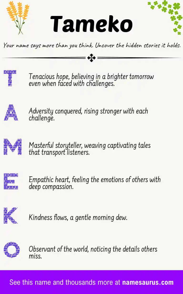Acrostic poem about Tameko.