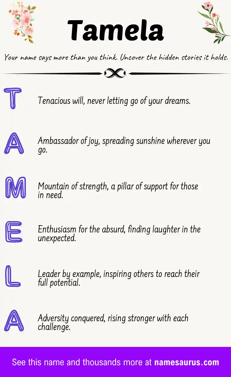 Acrostic poem about Tamela.