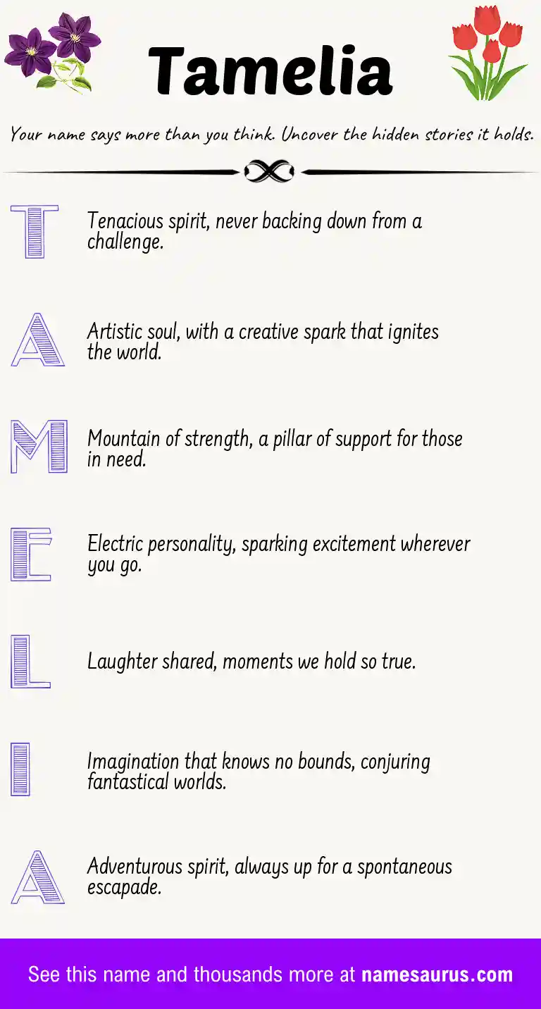 Acrostic poem about Tamelia.