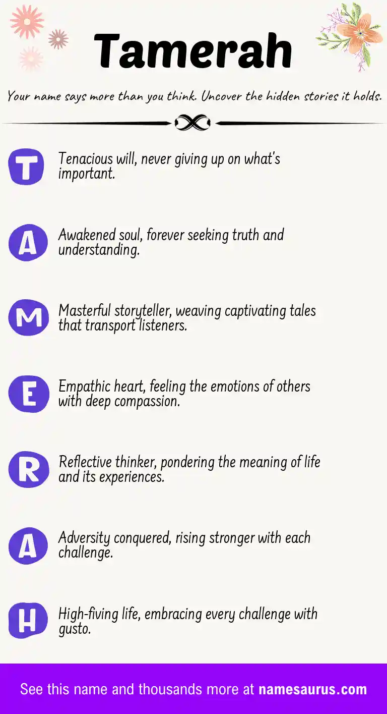Acrostic poem about Tamerah.