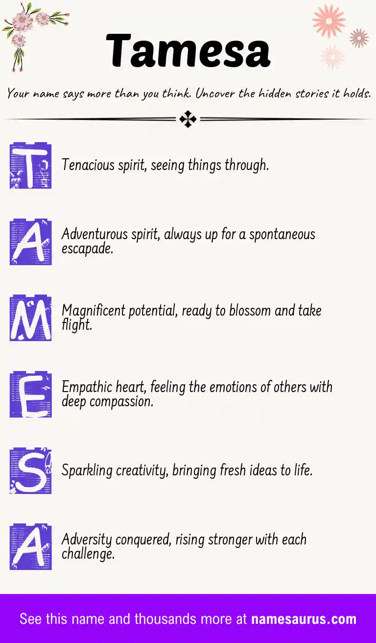 Acrostic poem about Tamesa.