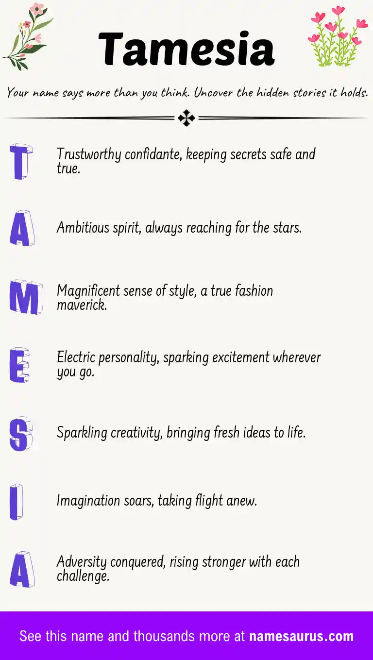 Acrostic poem about Tamesia.