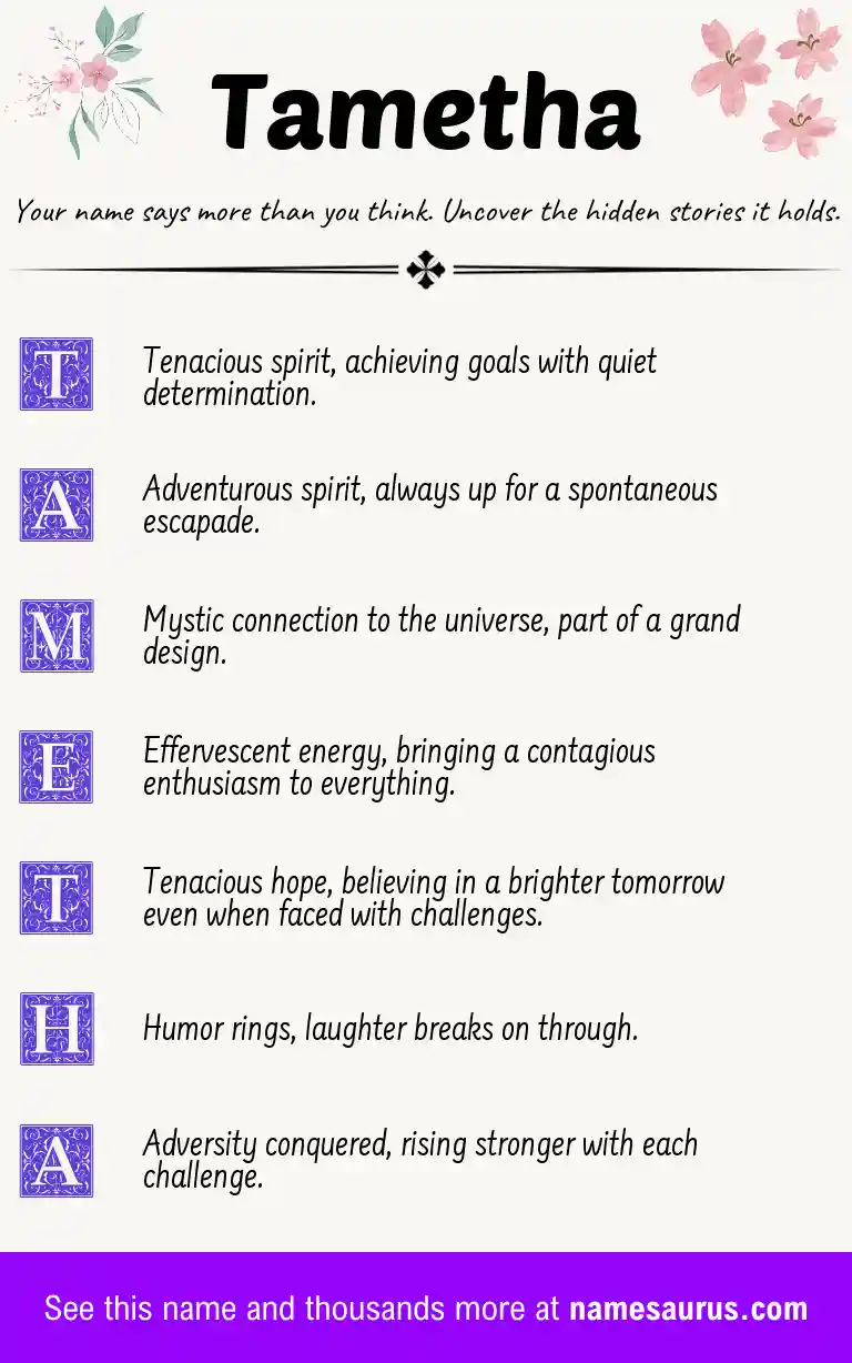 Acrostic poem about Tametha.