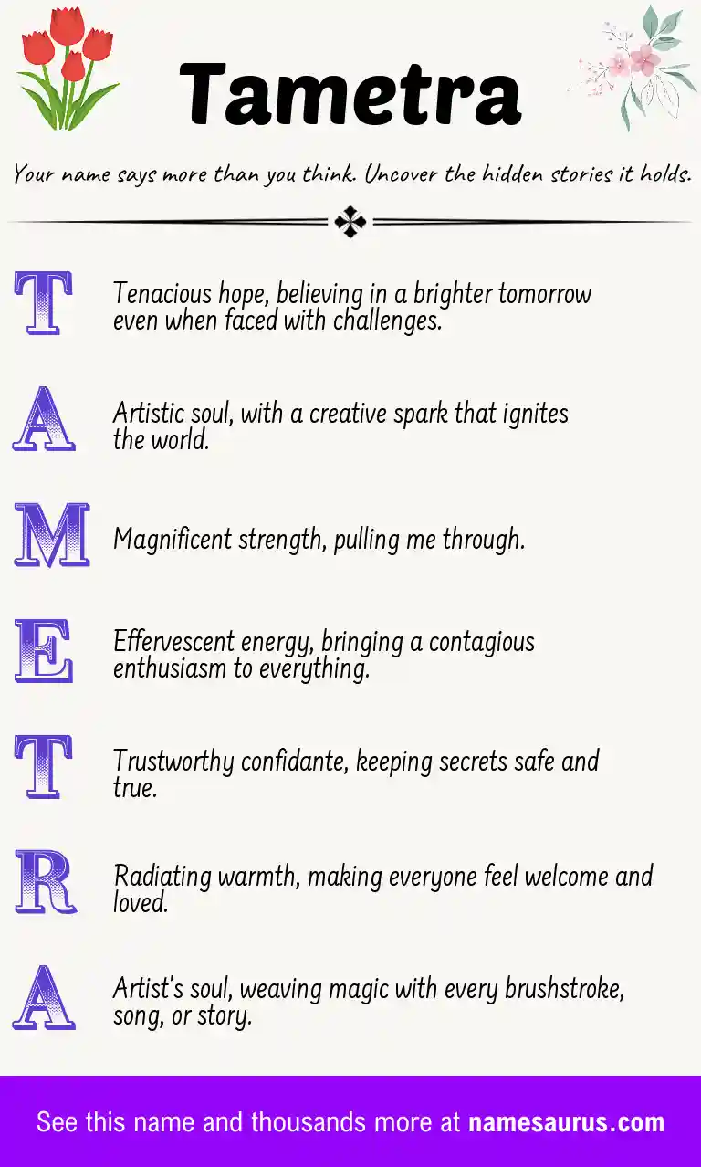 Acrostic poem about Tametra.