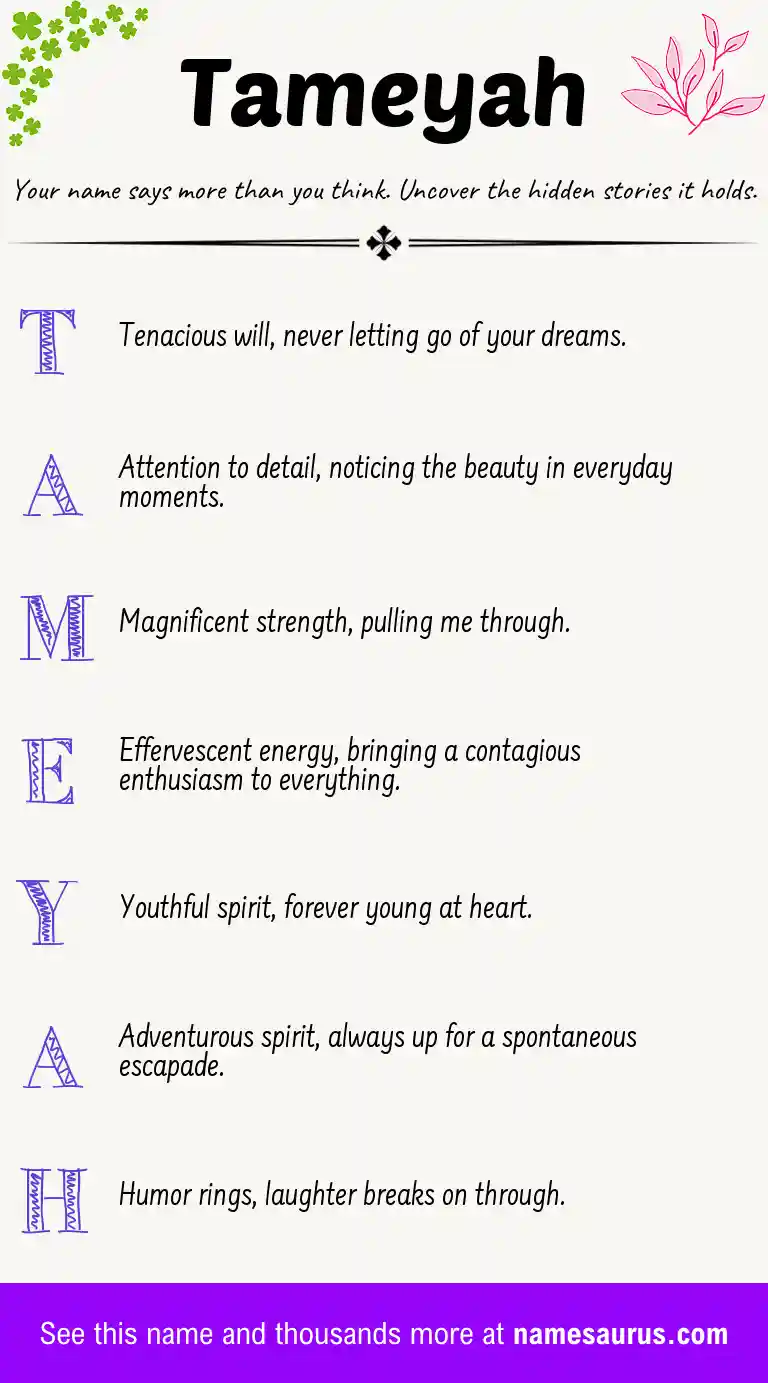 Acrostic poem about Tameyah.