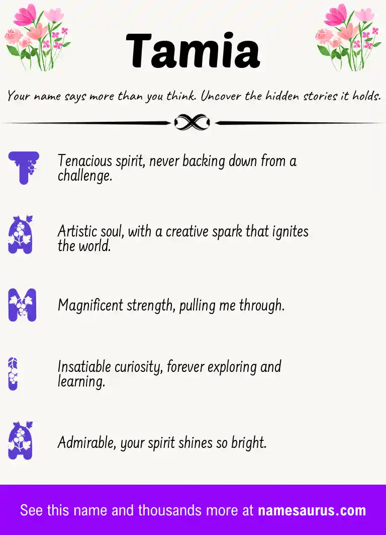 Acrostic poem about Tamia.