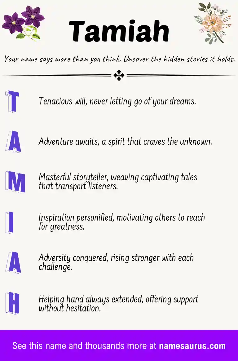 Acrostic poem about Tamiah.
