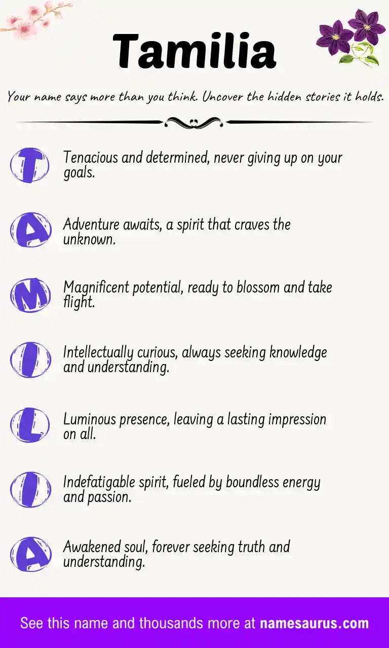 Acrostic poem about Tamilia.