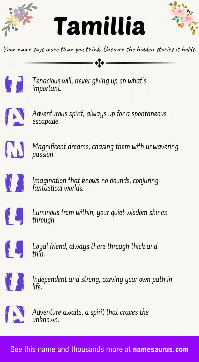 Acrostic poem about Tamillia.