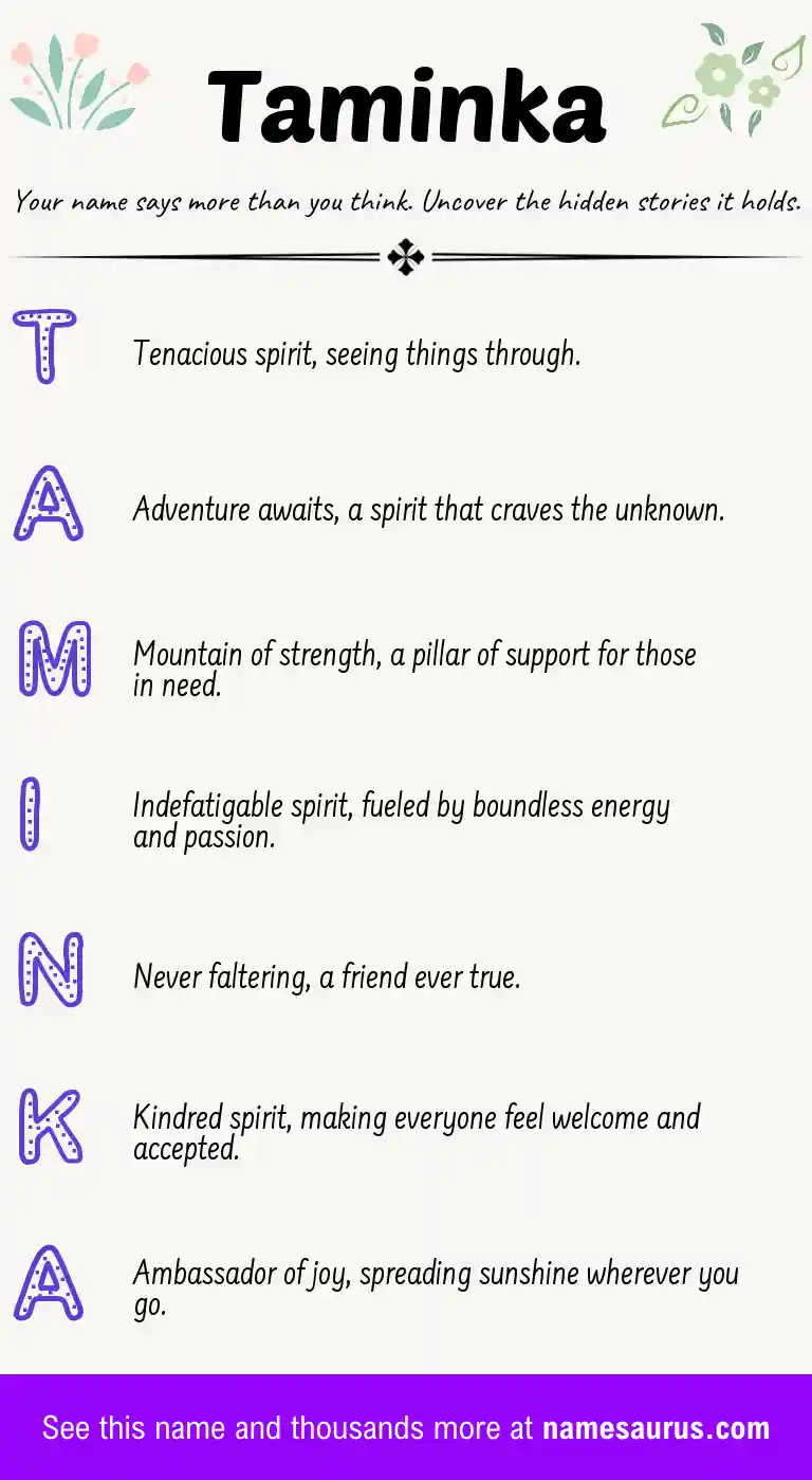 Acrostic poem about Taminka.