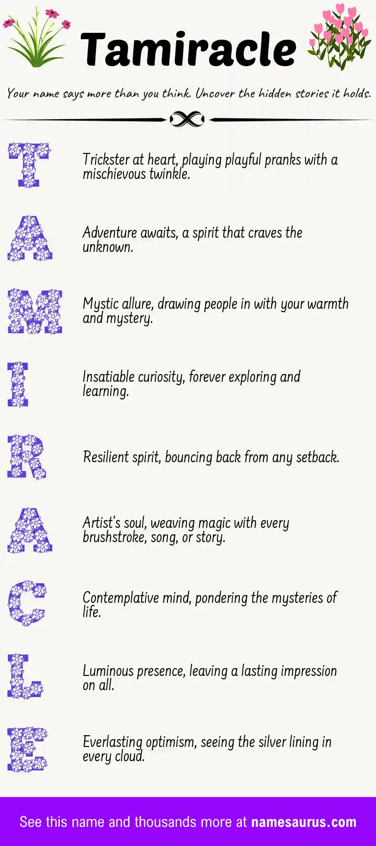 Acrostic poem about Tamiracle.