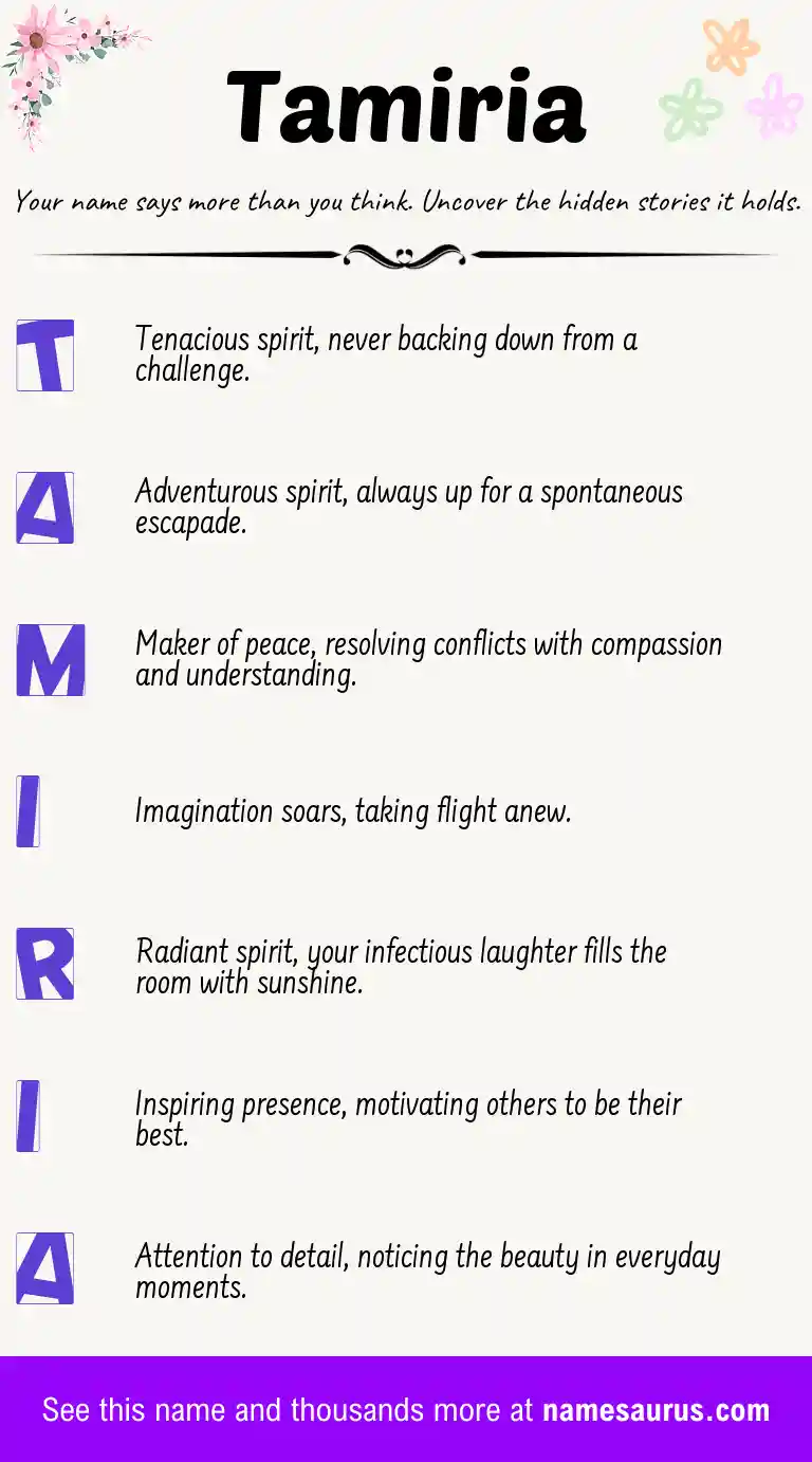 Acrostic poem about Tamiria.