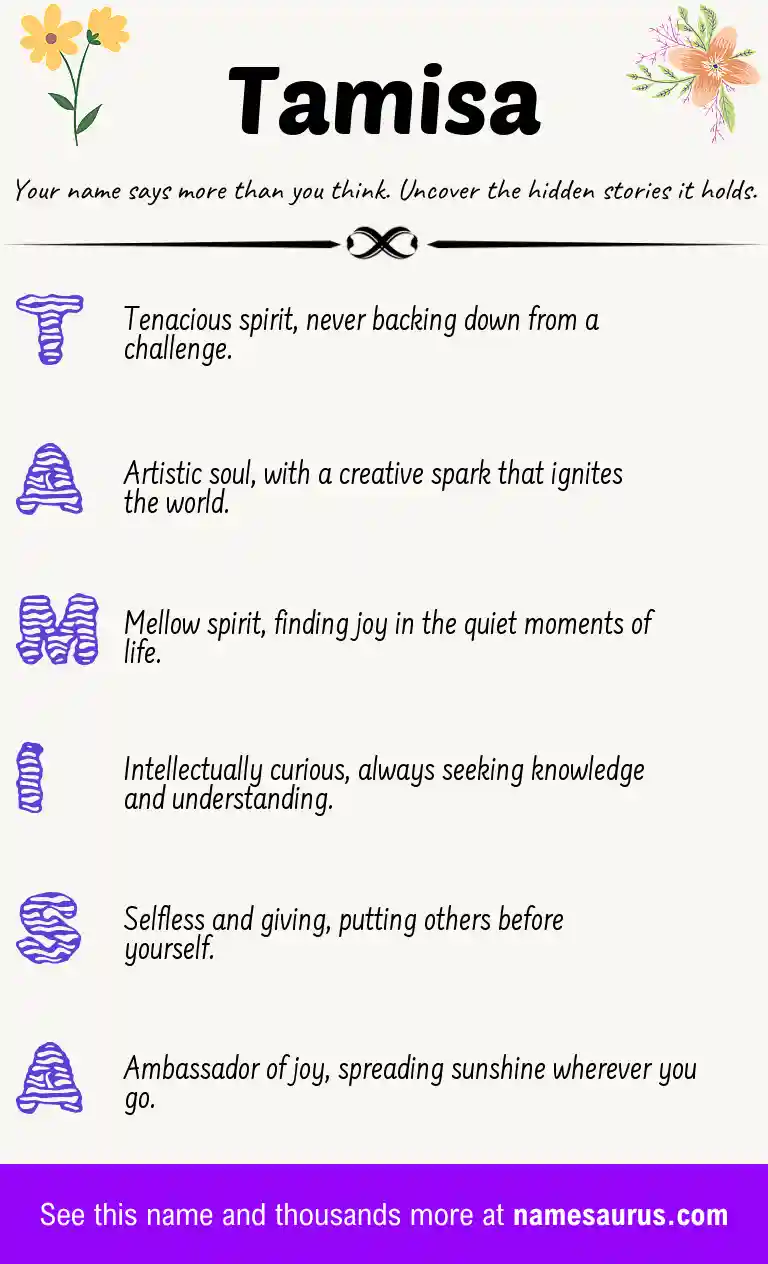 Acrostic poem about Tamisa.