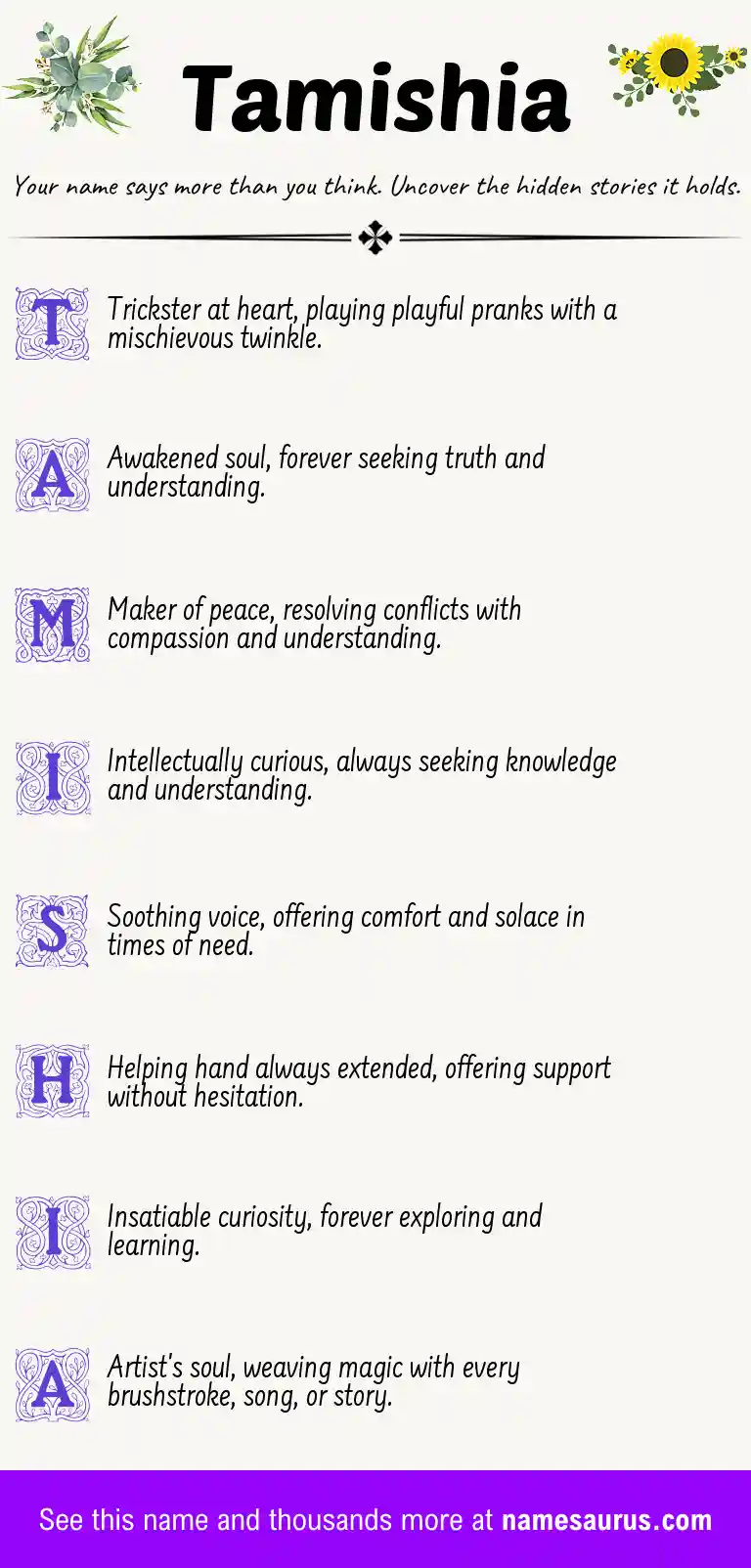 Acrostic poem about Tamishia.