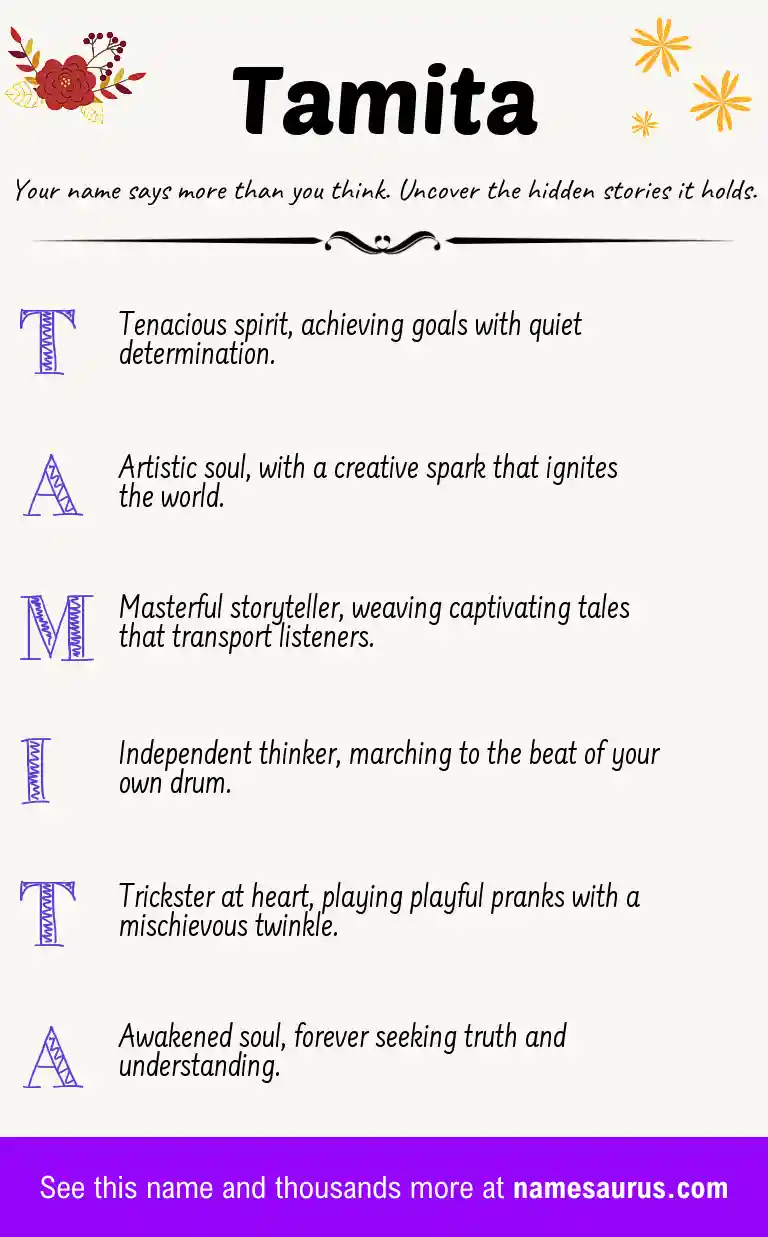Acrostic poem about Tamita.