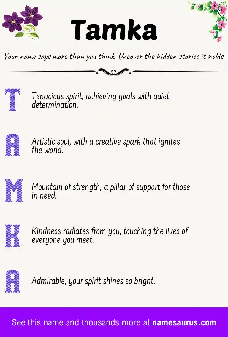 Acrostic poem about Tamka.