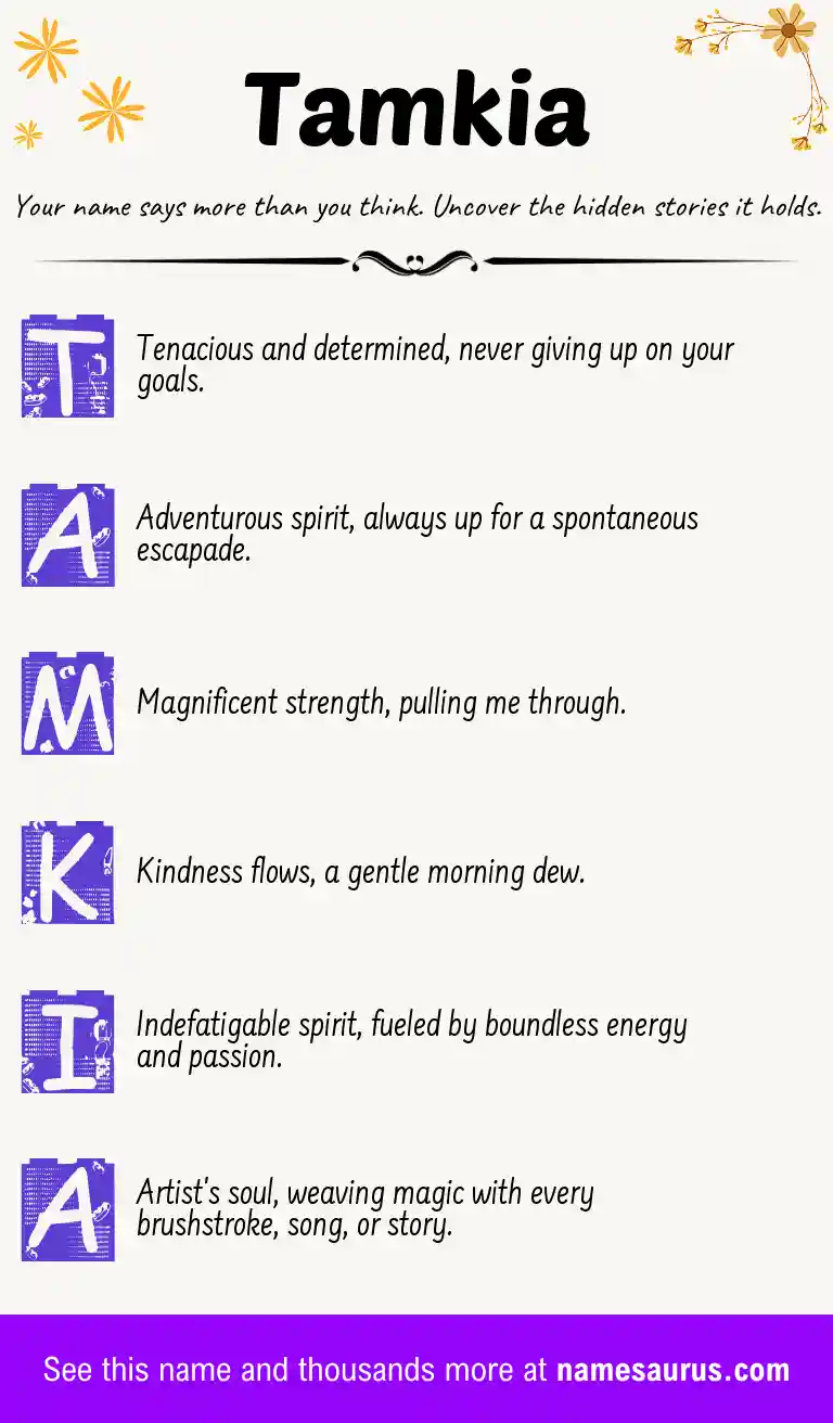 Acrostic poem about Tamkia.