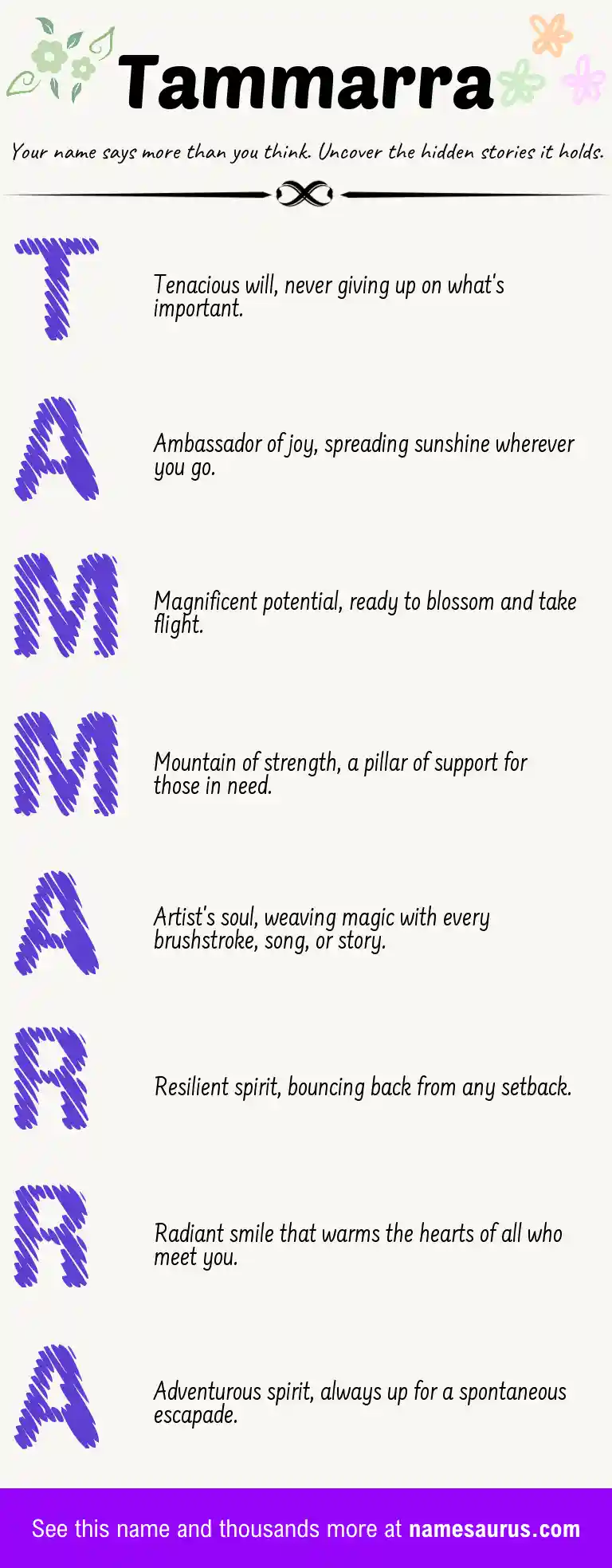 Acrostic poem about Tammarra.