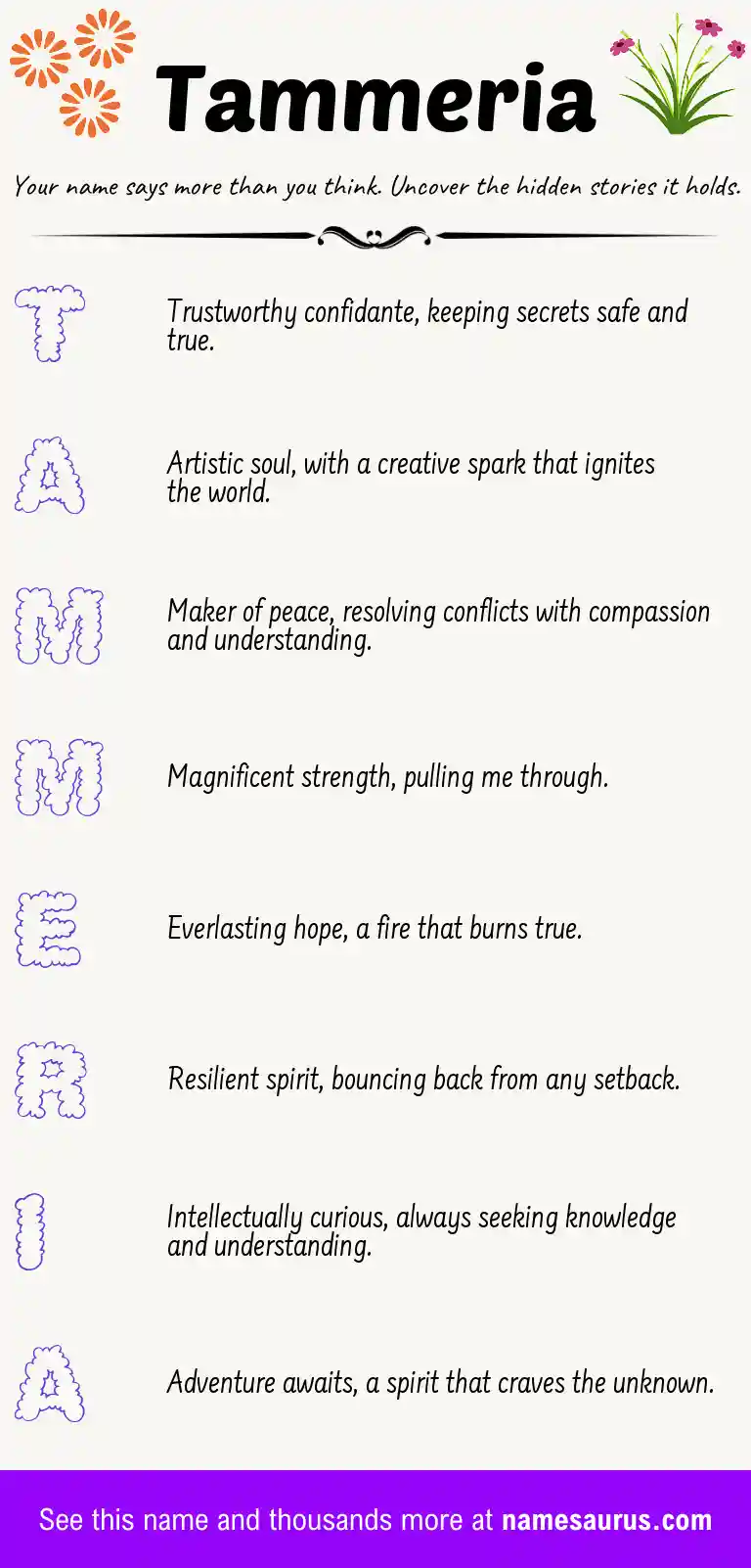 Acrostic poem about Tammeria.