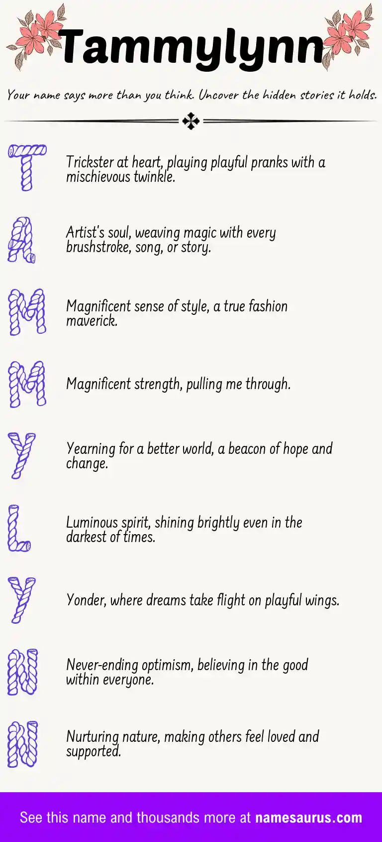 Acrostic poem about Tammylynn.
