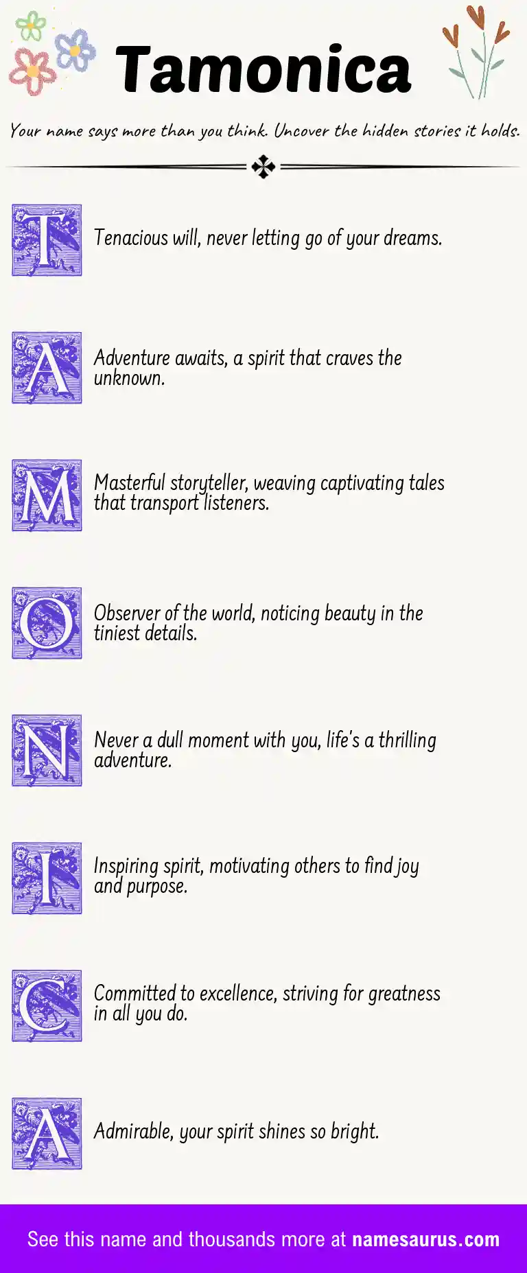 Acrostic poem about Tamonica.